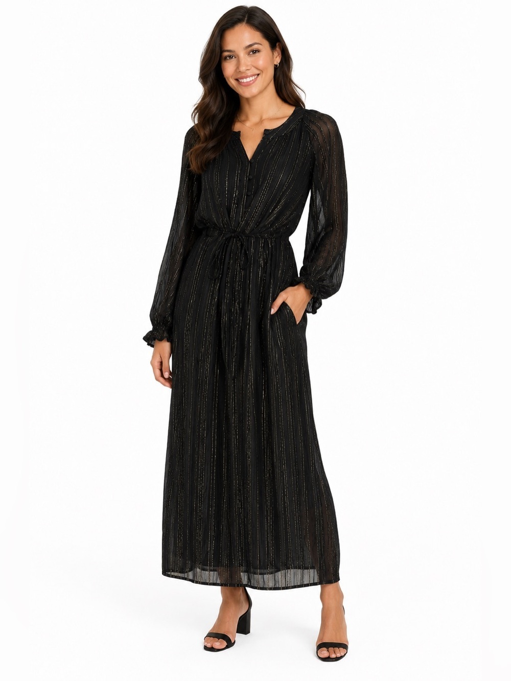 Smash + Tess x ISKRA Lawrence Showstopper Midi Dress Black Gold Metallic M/L